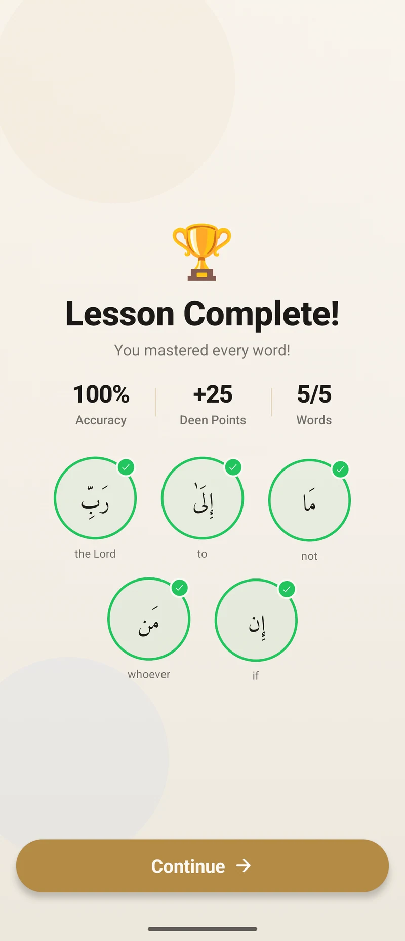 lesson results in QuranFlows, light mode