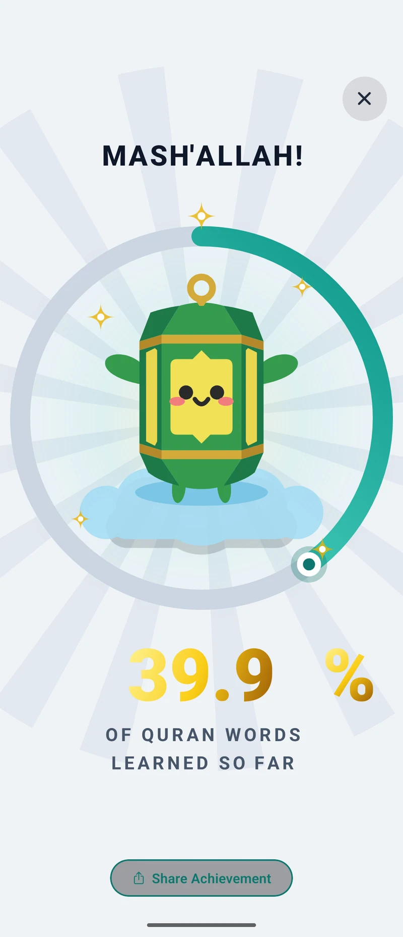 percentage celebration in QuranFlows, light mode